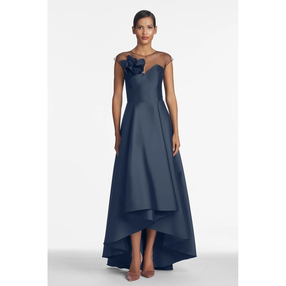 Sachin & Babi Blakely Gown Navy Hi-Lo Floral Detail NWT Size 14